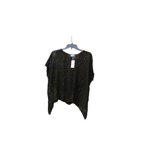 Oh Concept Collection Open Mesh Mettalic Poncho Top, One Size; Black/Gold - Picture 5 of 10